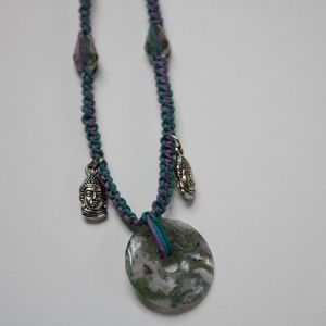 Stone pendant Buddha charm hemp necklace handmade